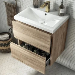 Venice Linea Rustic Oak Cloakroom Suite (Wall Hung Vanity + Toilet) -Ideal Standard Store vl5oakv detail03