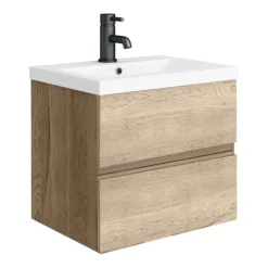 Venice Linea Rustic Oak Cloakroom Suite (Wall Hung Vanity + Toilet) -Ideal Standard Store vl5oakv lrg
