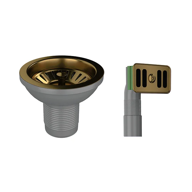 Venice Brushed Gold Basket Strainer Kitchen Sink Waste With Rectangular Overflow Plate 4 Venice Brushed Gold Basket Strainer Kitchen Sink Waste With Rectangular Overflow Plate - Image 2