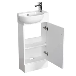 Valencia Perla Floor Standing Vanity Incl. Matt Black Handle (Gloss White - 450mm Wide) -Ideal Standard Store vpfsgw45 d2